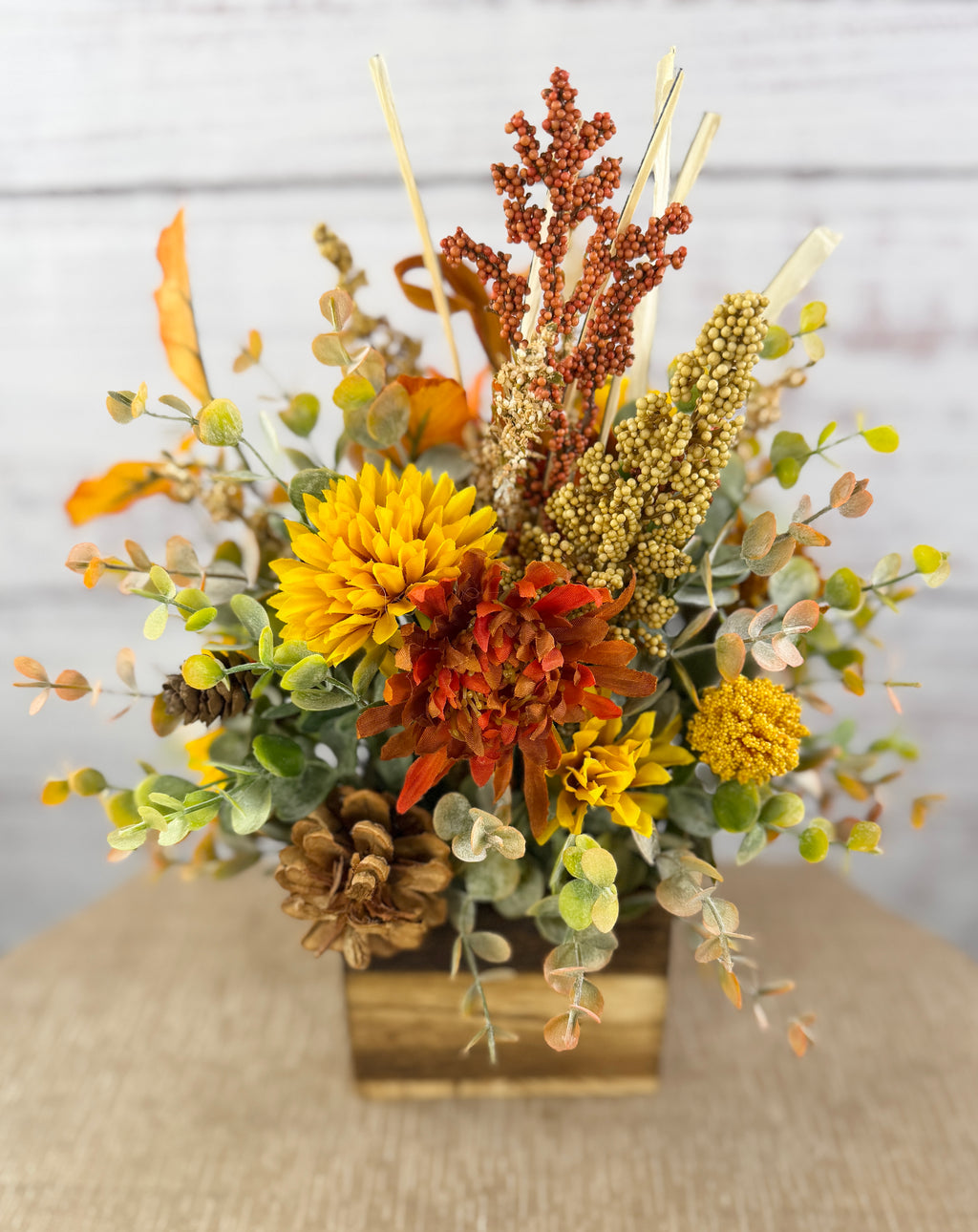 Cider Bloom – Fall Floral Arrangement in Wood Cube Box