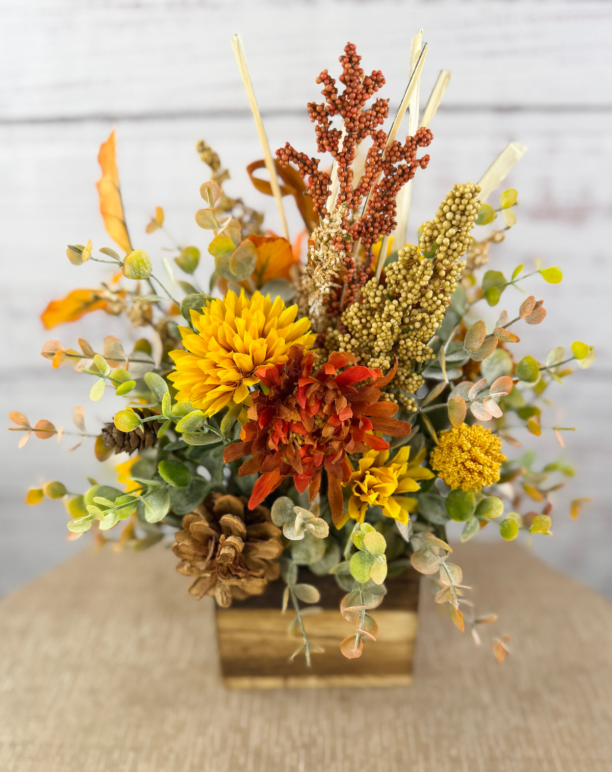 Cider Bloom – Fall Floral Arrangement in Wood Cube Box