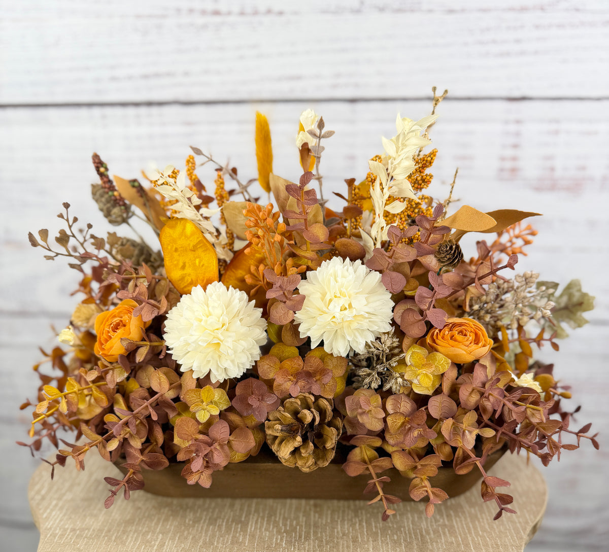 Cream Sunflower Fall Dough Bowl Arrangement