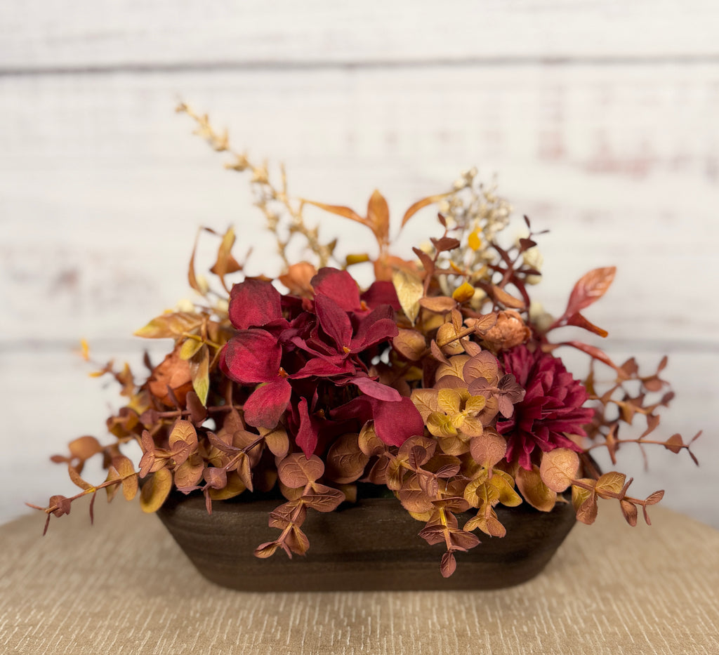 Burgundy Ember – Petite Fall Dough Bowl Arrangement