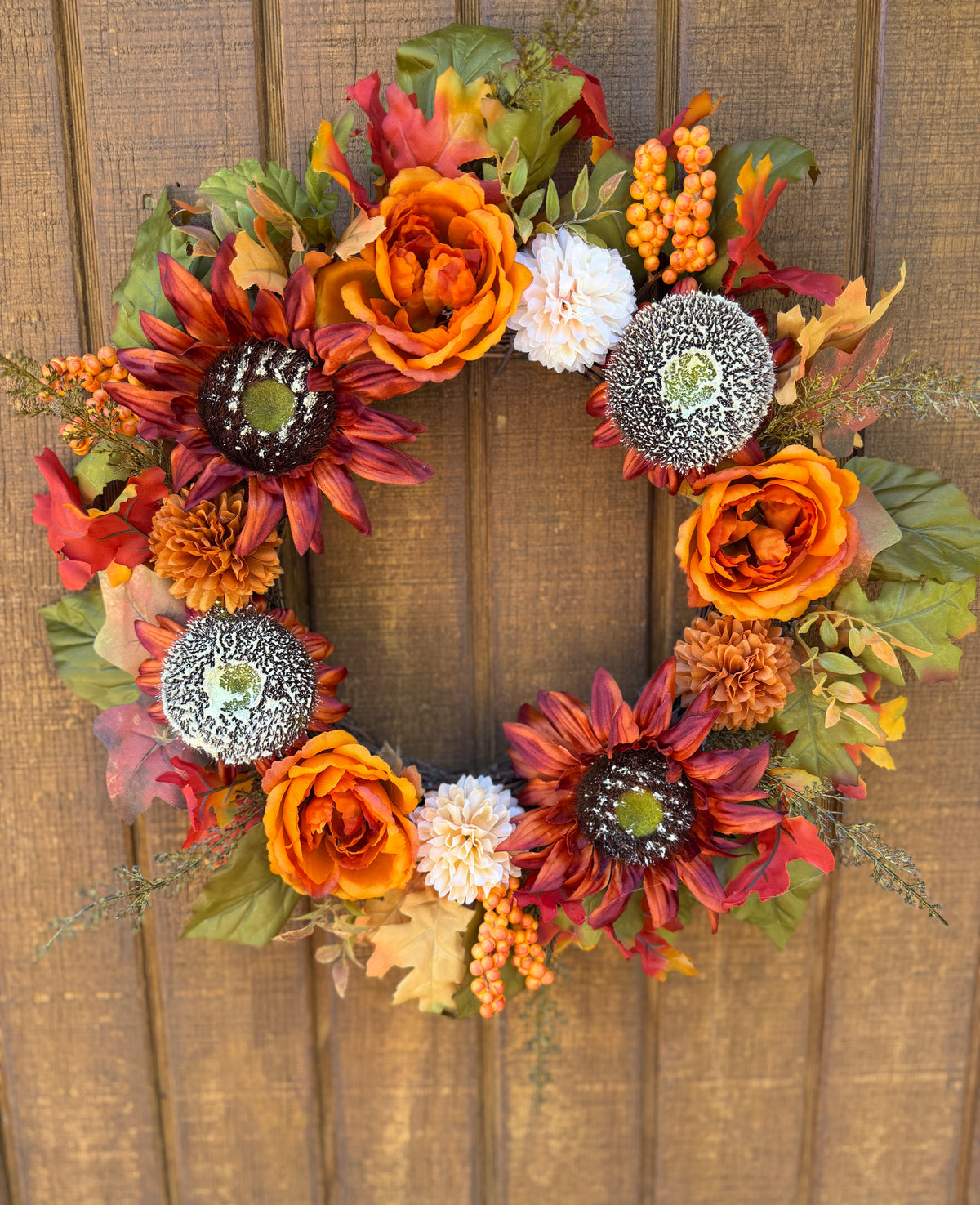 Burnt Orange Rose Fall Wreath | Orange, Rust & Olive Green