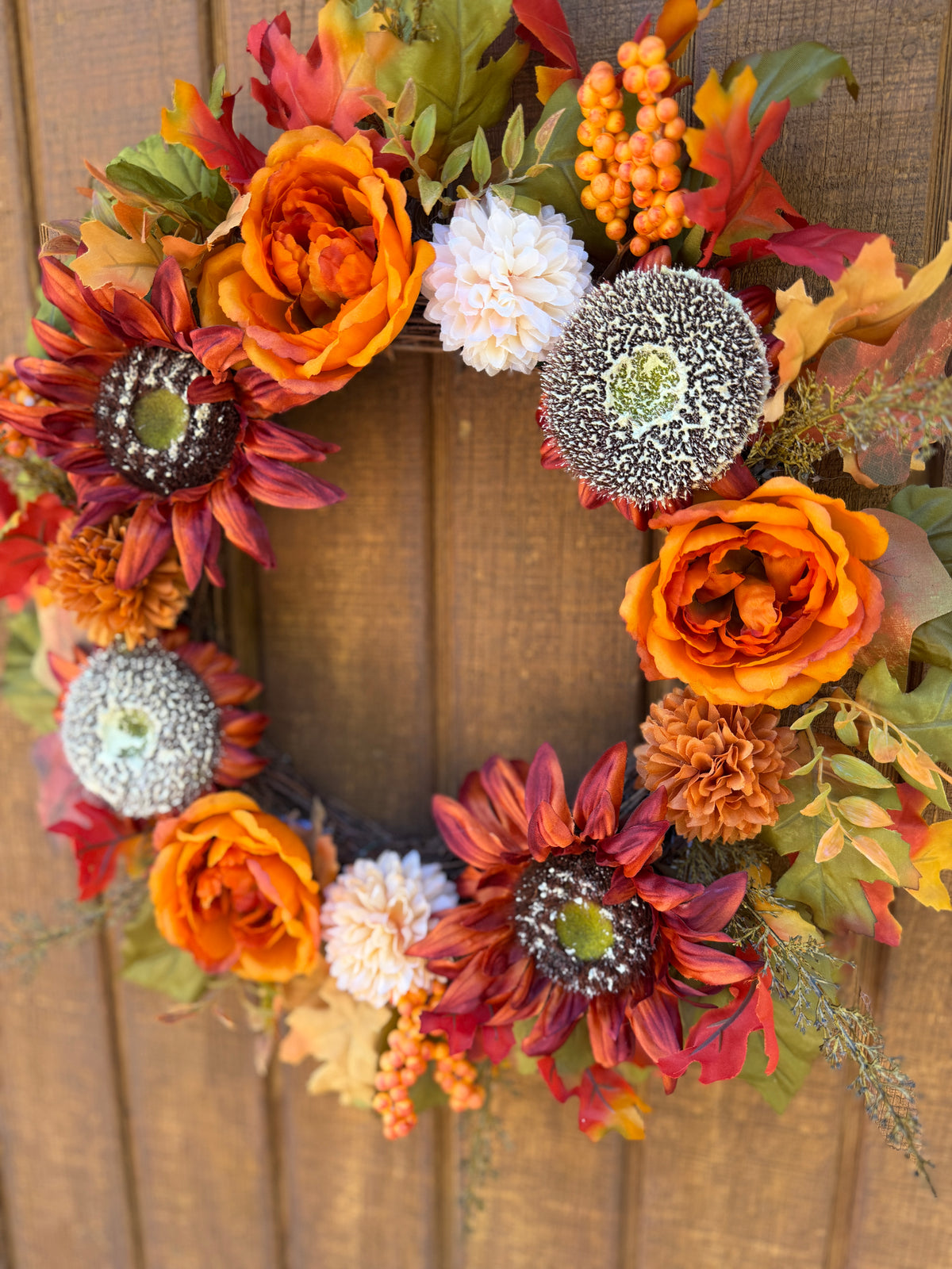 Burnt Orange Rose Fall Wreath | Orange, Rust & Olive Green