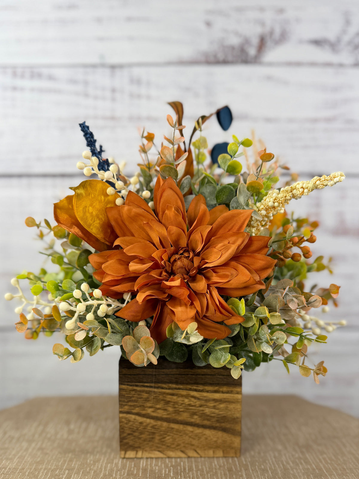 Copper Meadow Fall Floral Arrangement in Wood Cube