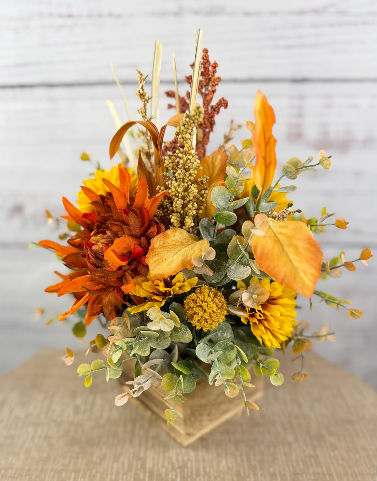 Cider Bloom – Fall Floral Arrangement in Wood Cube Box