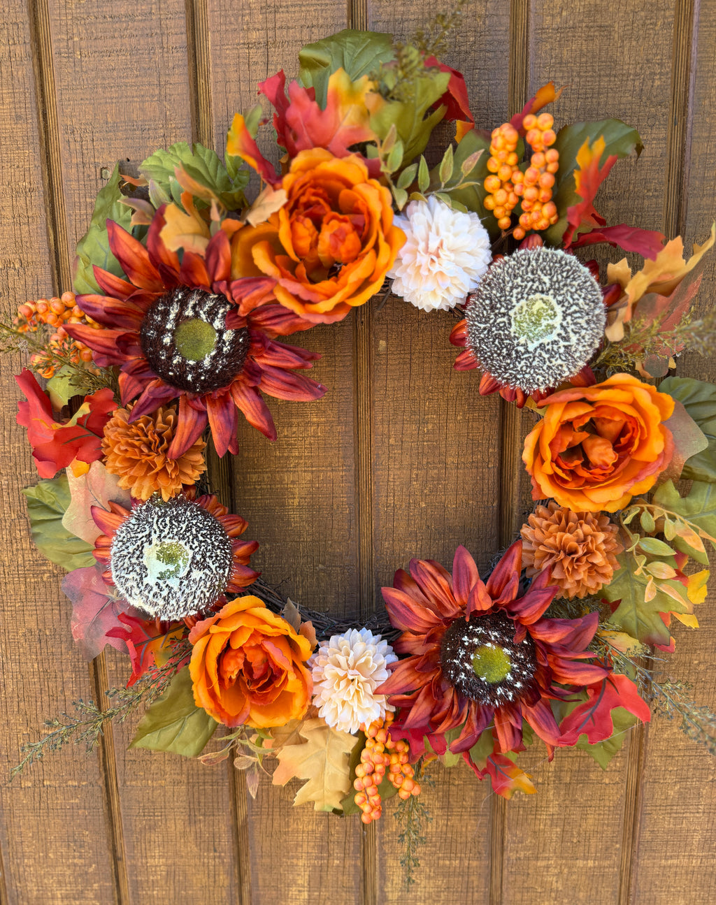 Burnt Orange Rose Fall Wreath | Orange, Rust & Olive Green