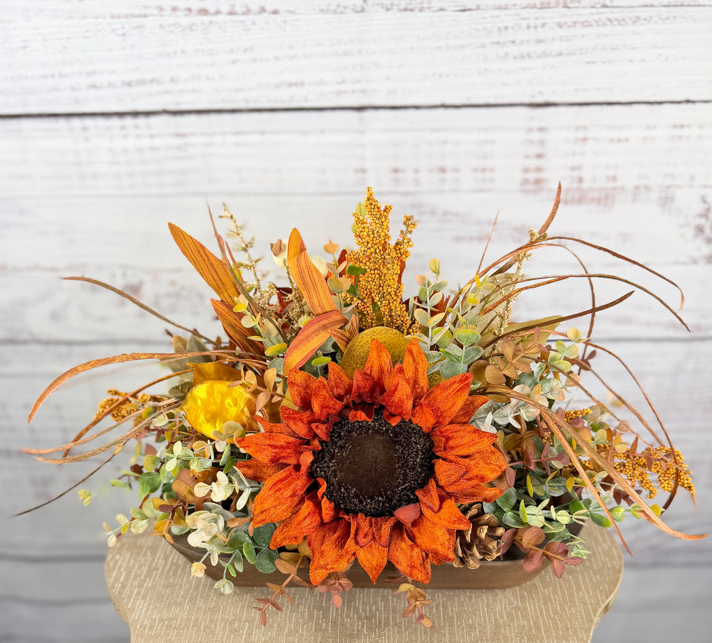 Autumn Sunflower Dough Bowl Arrangement