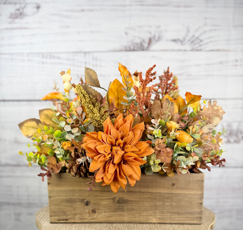 Harvest Haven Fall Wood Trough Arrangement