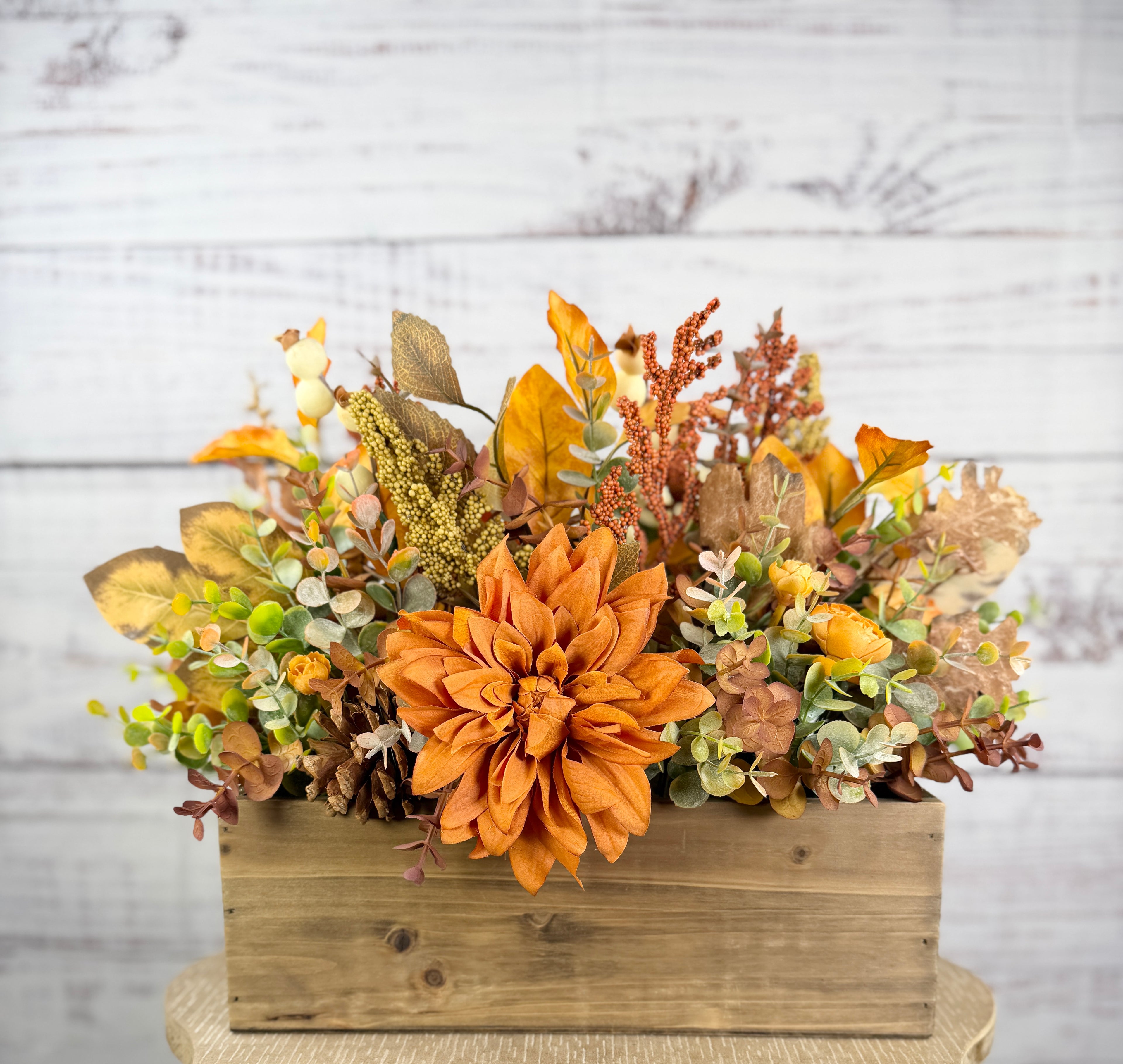 Harvest Haven Fall Wood Trough Arrangement