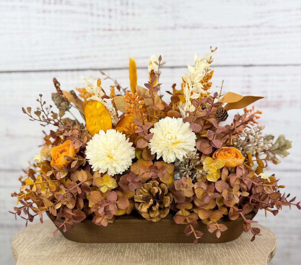 Cream Sunflower Fall Dough Bowl Arrangement