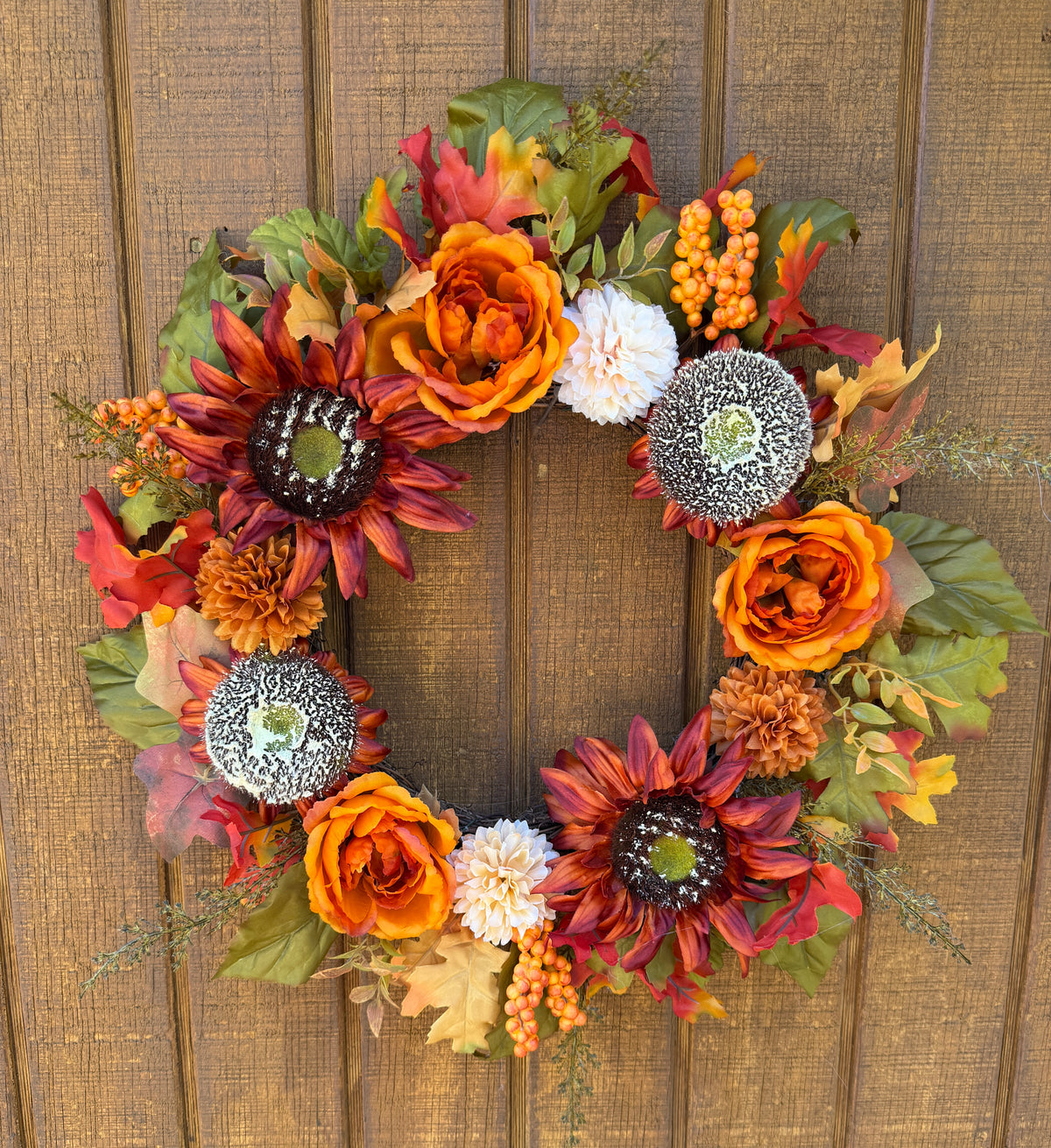 Burnt Orange Rose Fall Wreath | Orange, Rust & Olive Green
