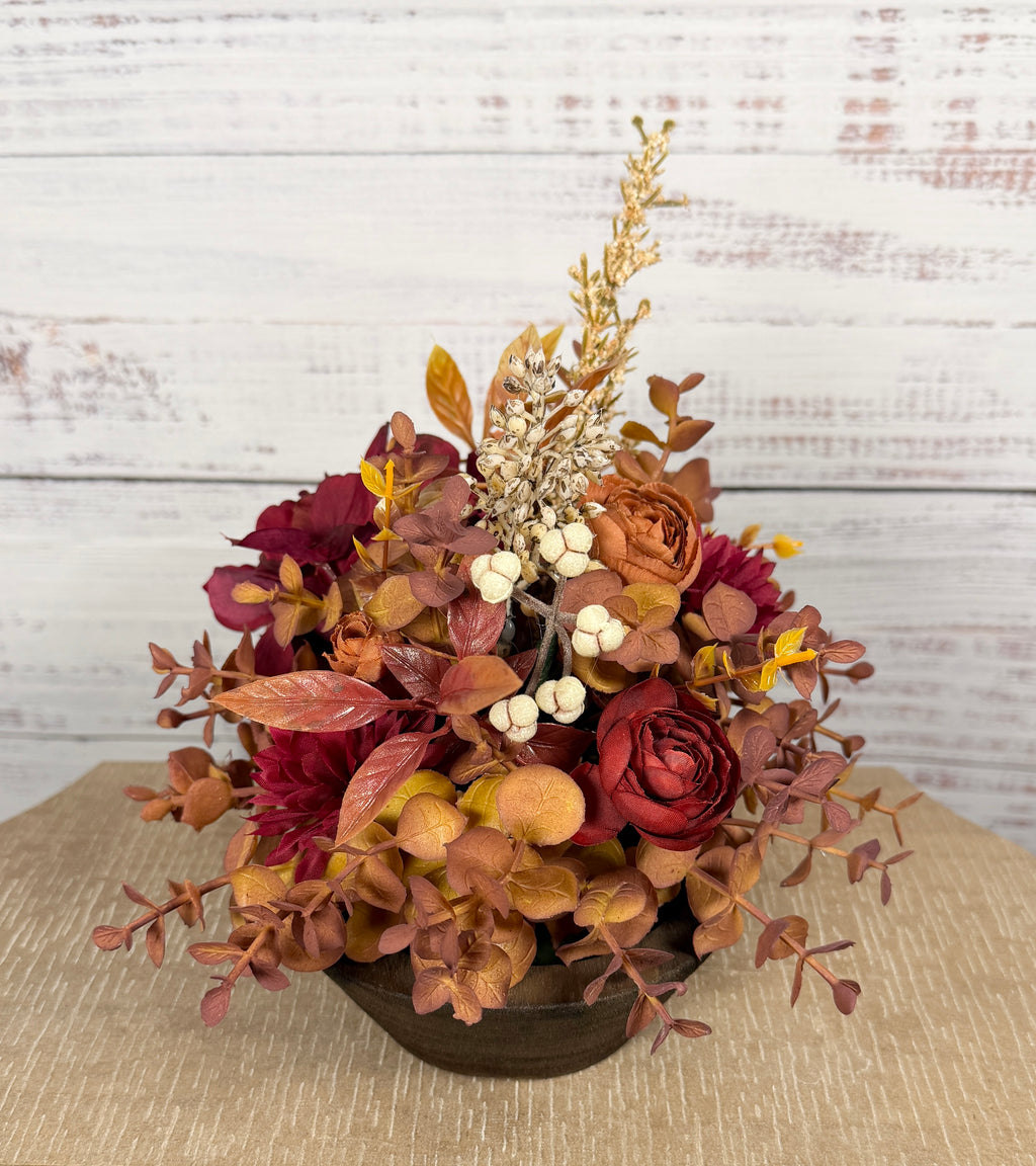 Burgundy Ember – Petite Fall Dough Bowl Arrangement