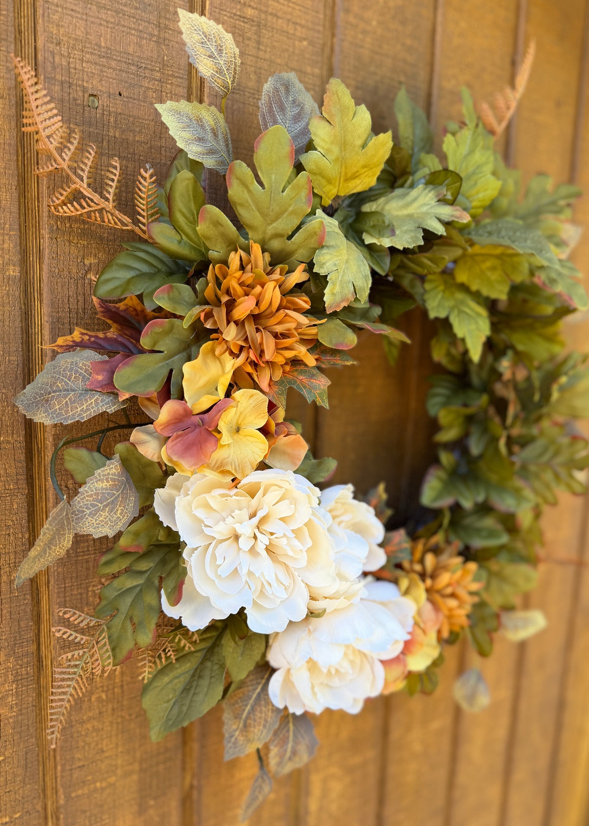 Cream Peony Fall Wreath | Cream, Olive Green & Warm Gold