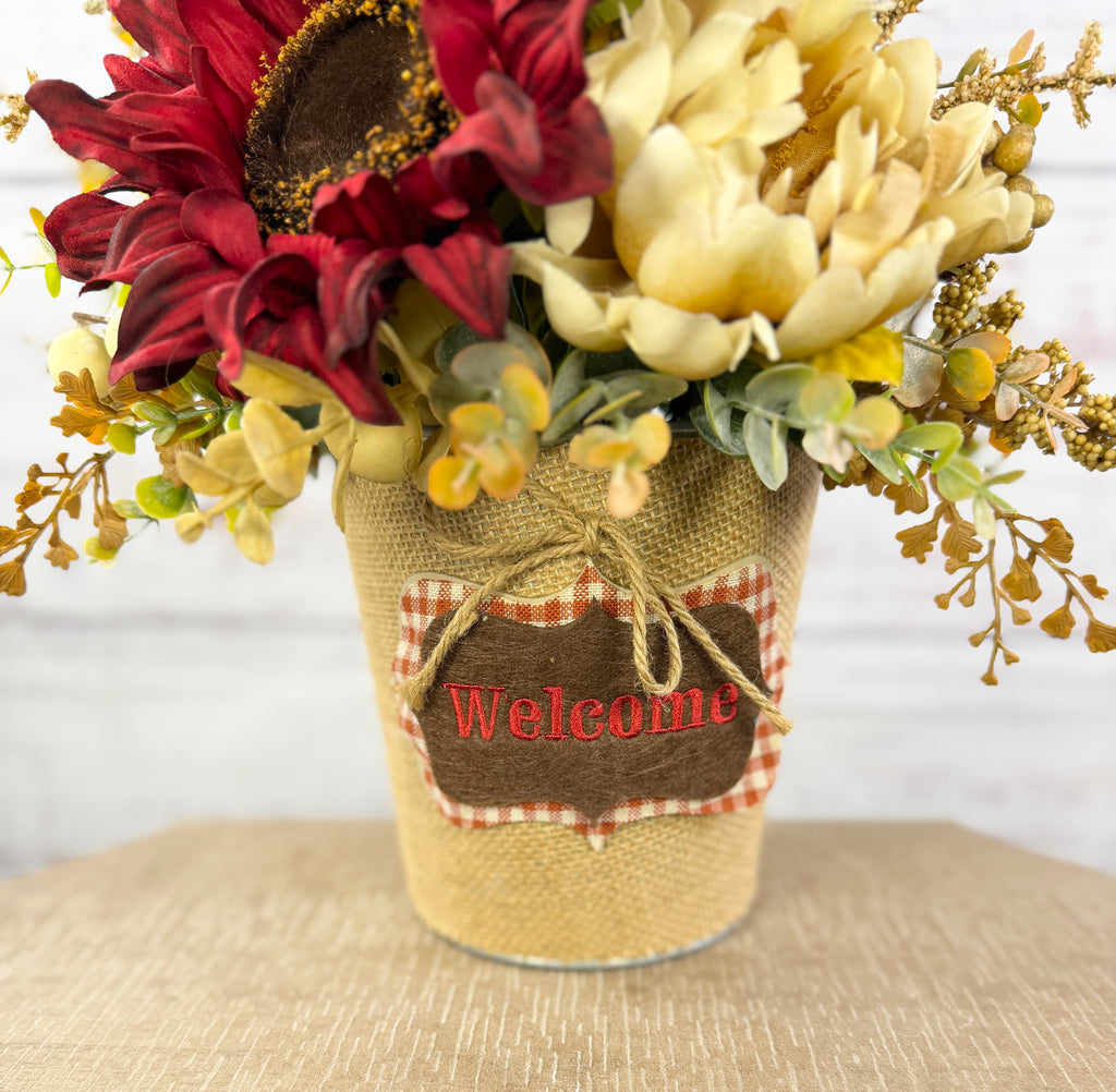 Cranberry Cottage – Burgundy Sunflower Fall Floral Arrangement