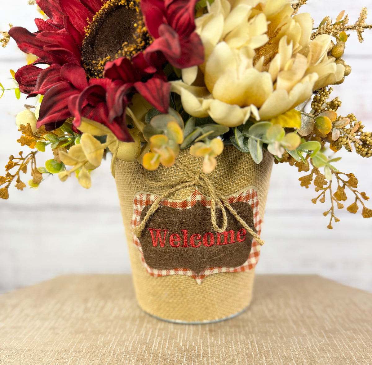 Cranberry Cottage – Burgundy Sunflower Fall Floral Arrangement