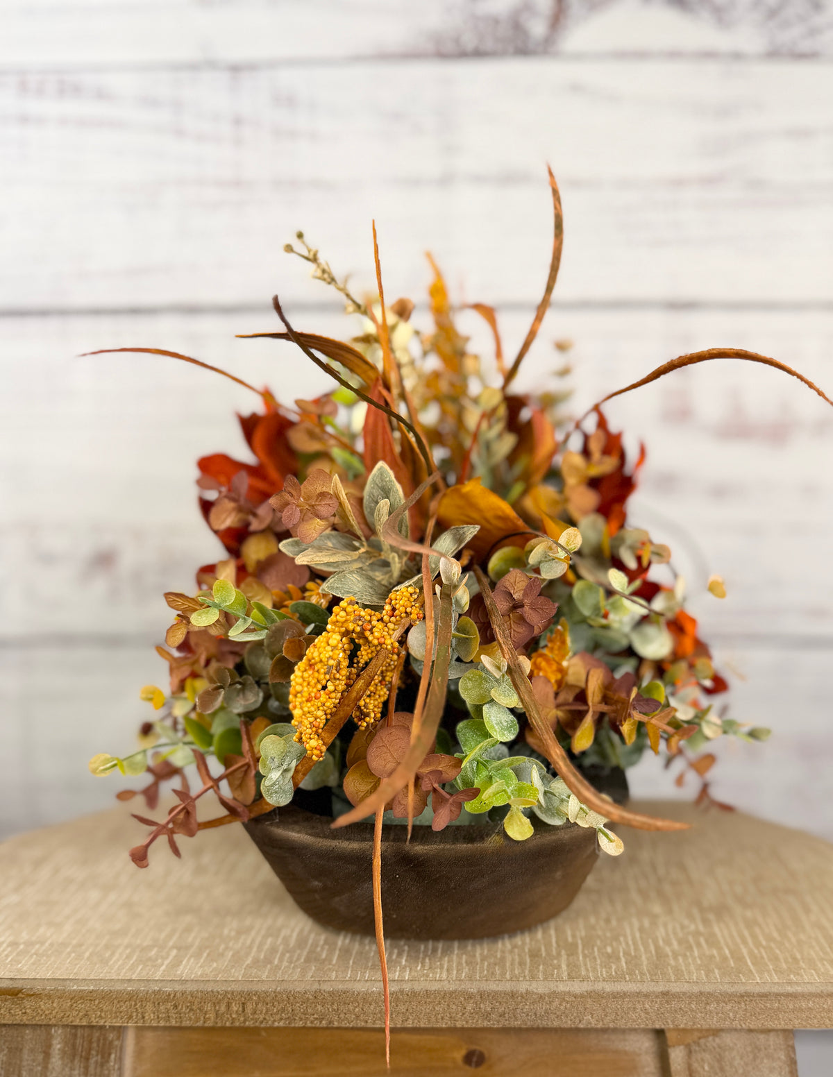 Autumn Sunflower Dough Bowl Arrangement