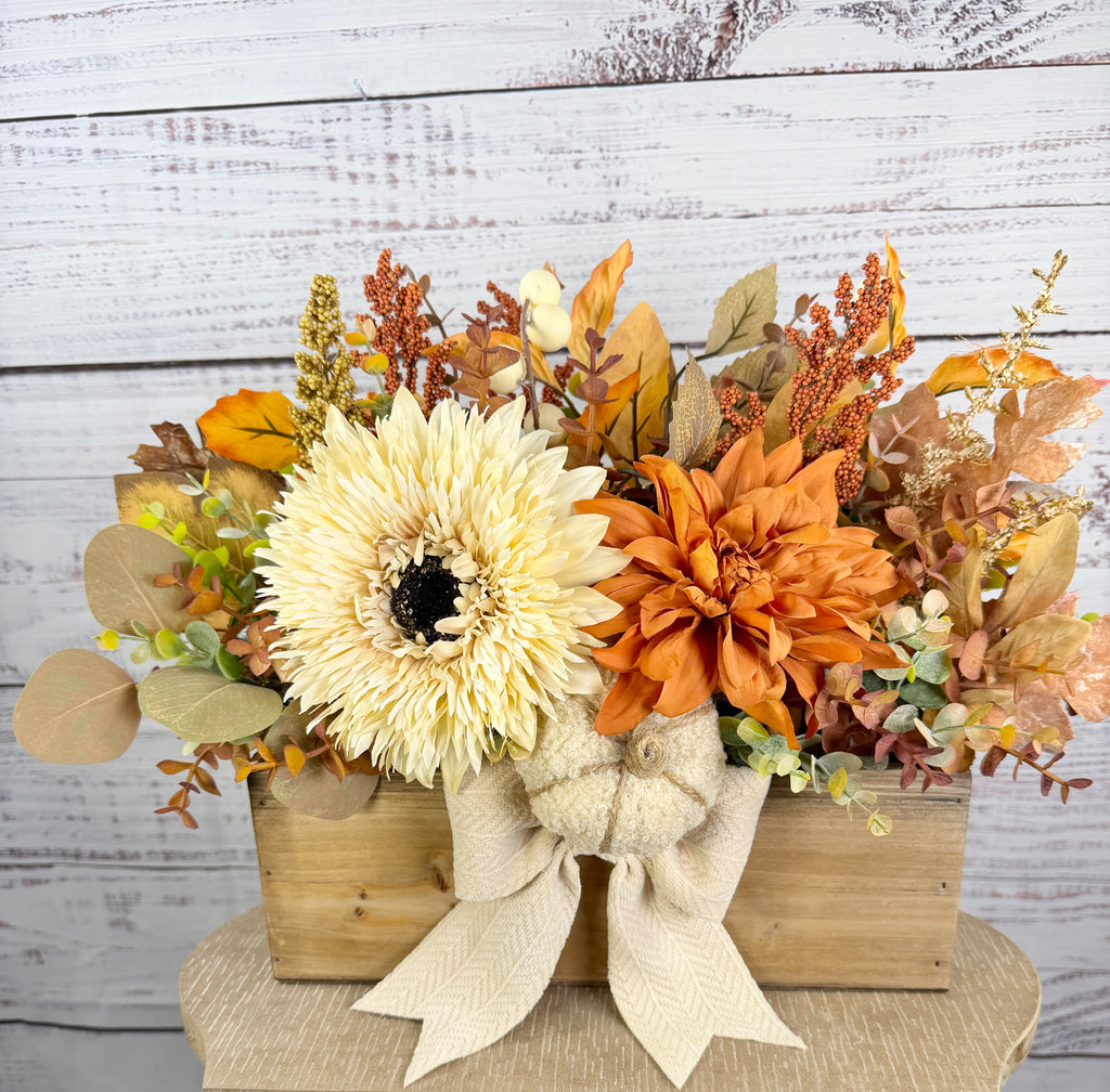 Harvest Haven Fall Wood Trough Arrangement
