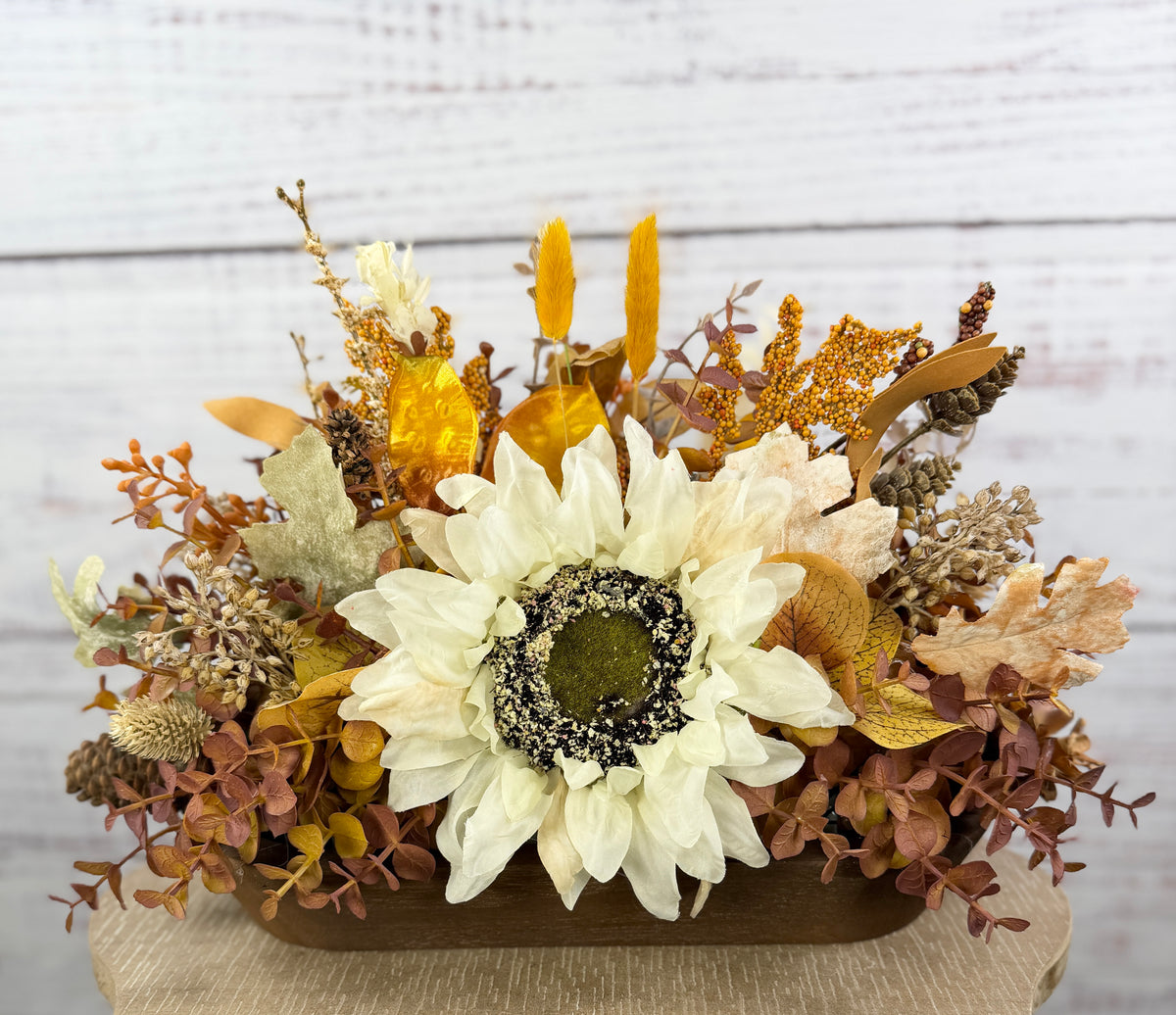 Cream Sunflower Fall Dough Bowl Arrangement