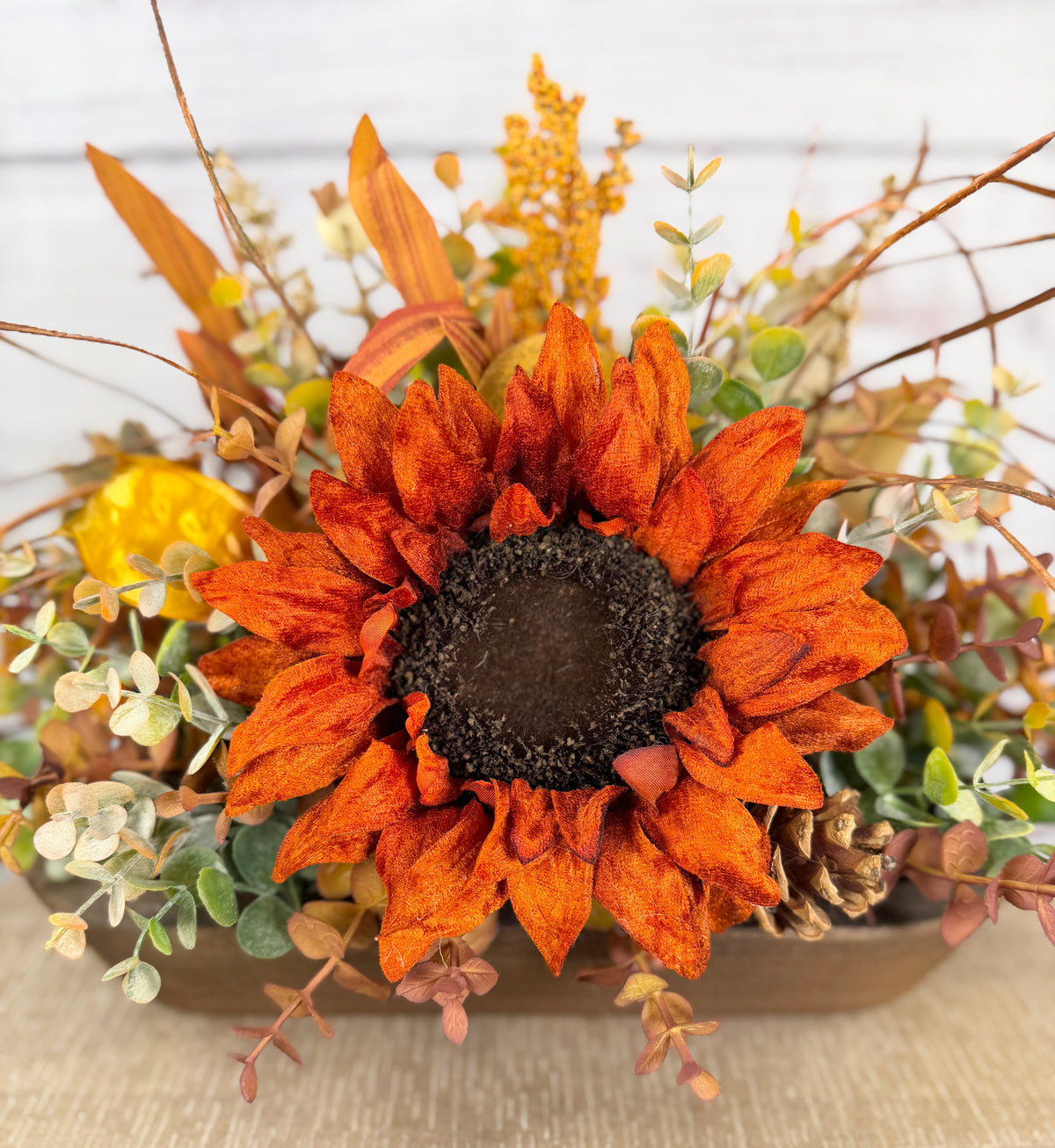 Autumn Sunflower Dough Bowl Arrangement