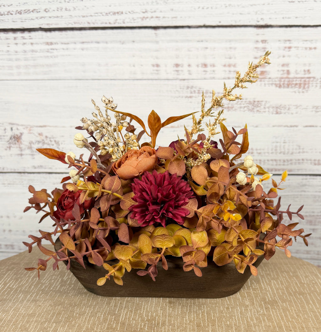 Burgundy Ember – Petite Fall Dough Bowl Arrangement
