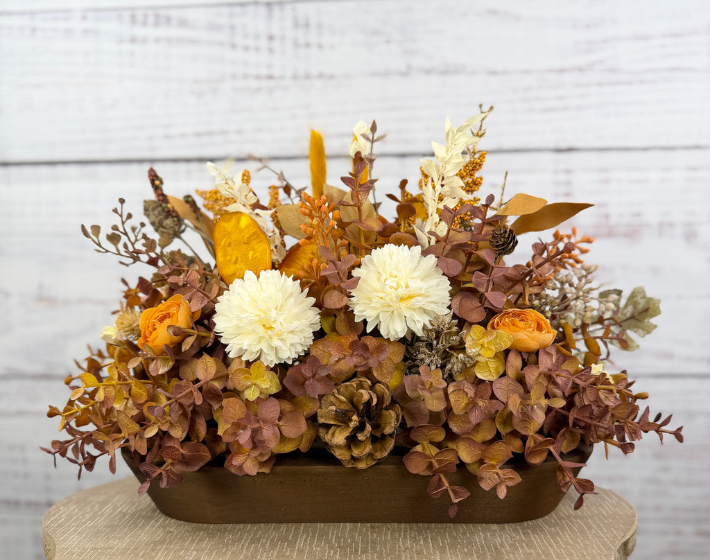 Cream Sunflower Fall Dough Bowl Arrangement
