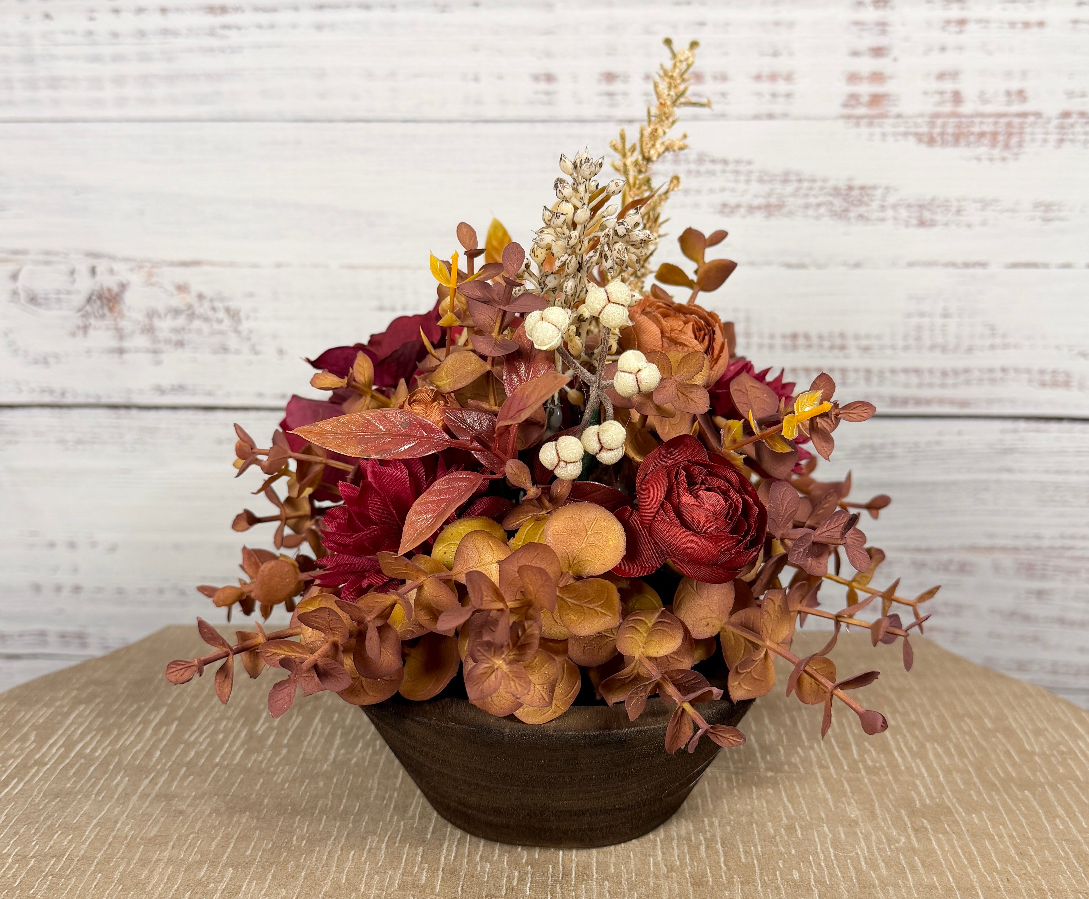 Burgundy Ember – Petite Fall Dough Bowl Arrangement