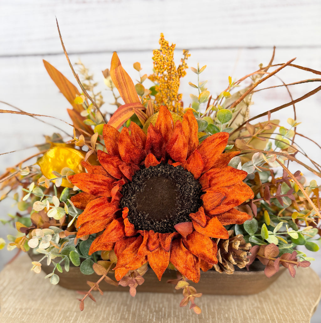 Autumn Sunflower Dough Bowl Arrangement