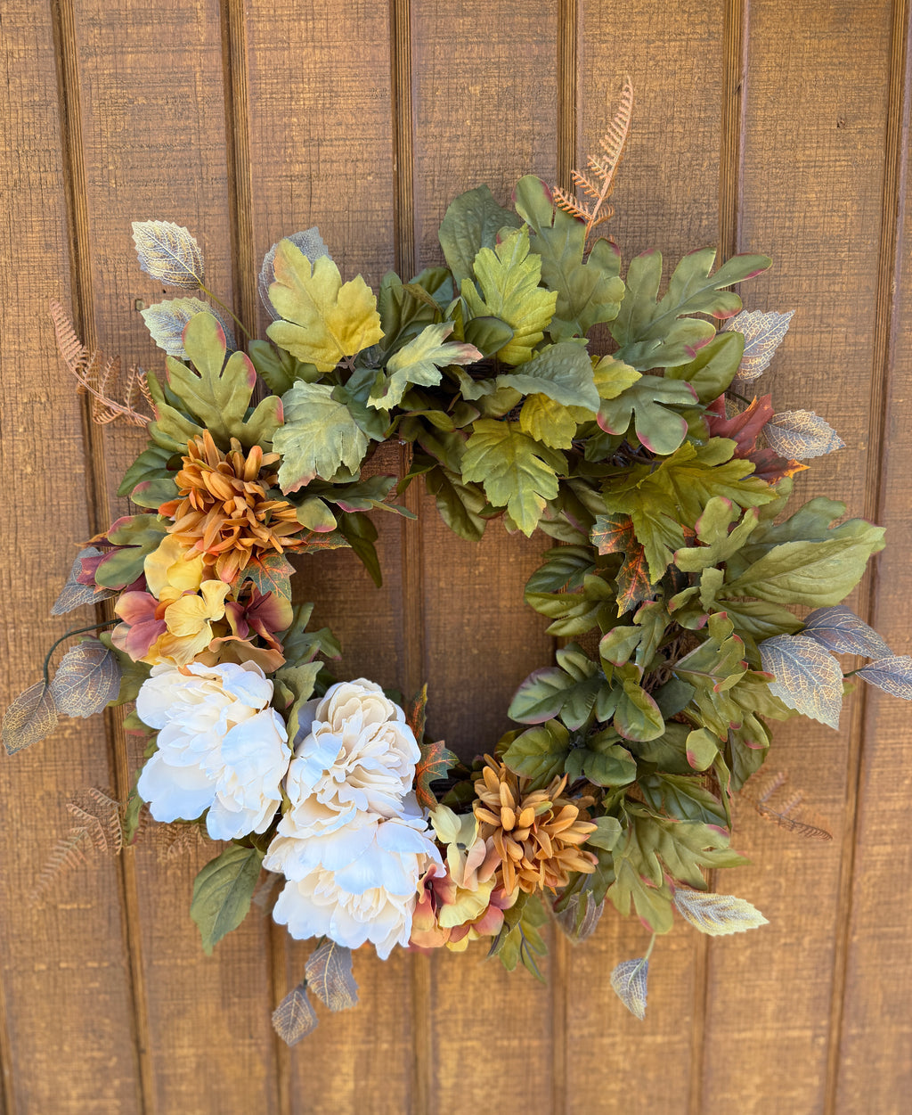 Cream Peony Fall Wreath | Cream, Olive Green & Warm Gold