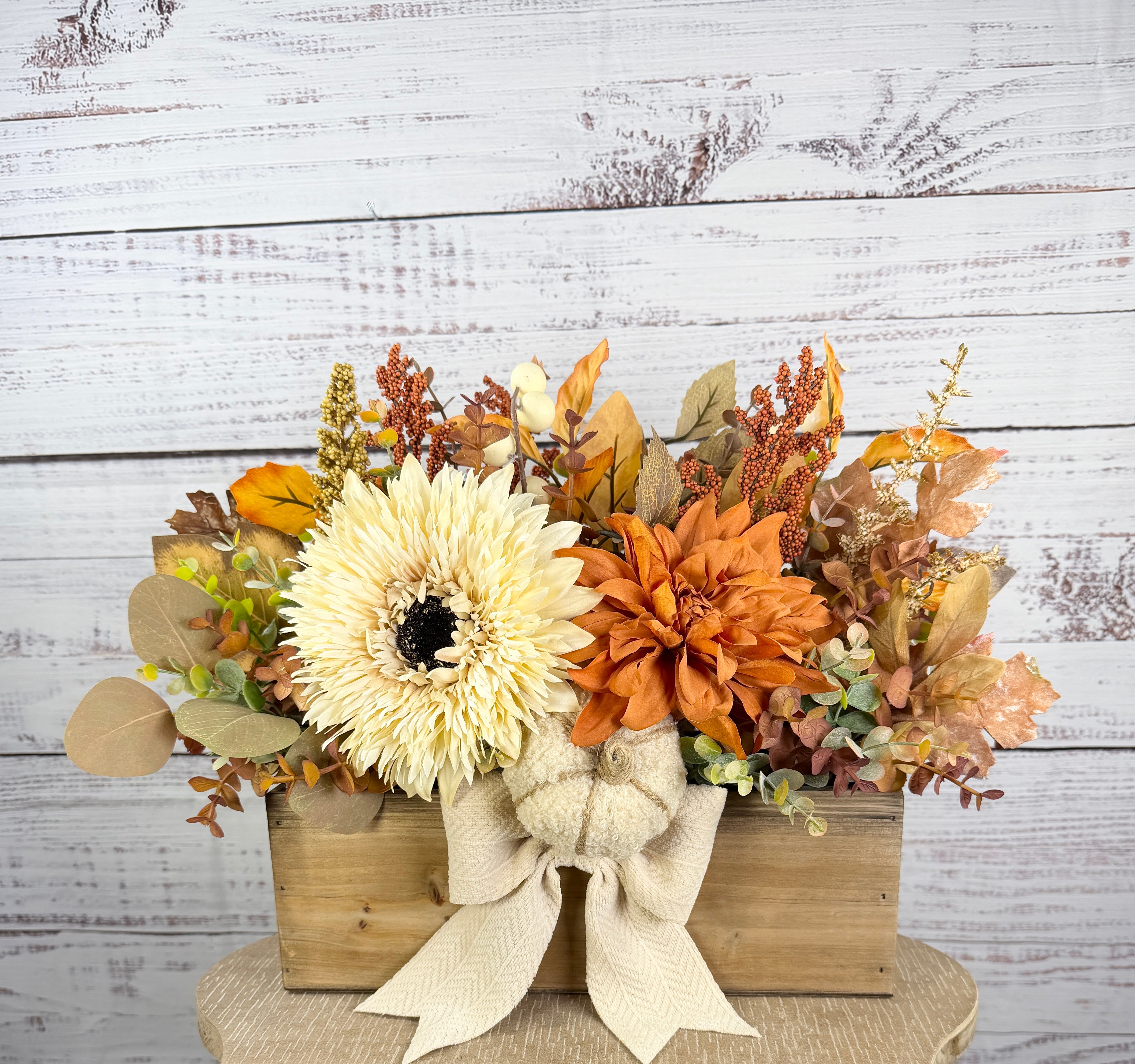 Harvest Haven Fall Wood Trough Arrangement