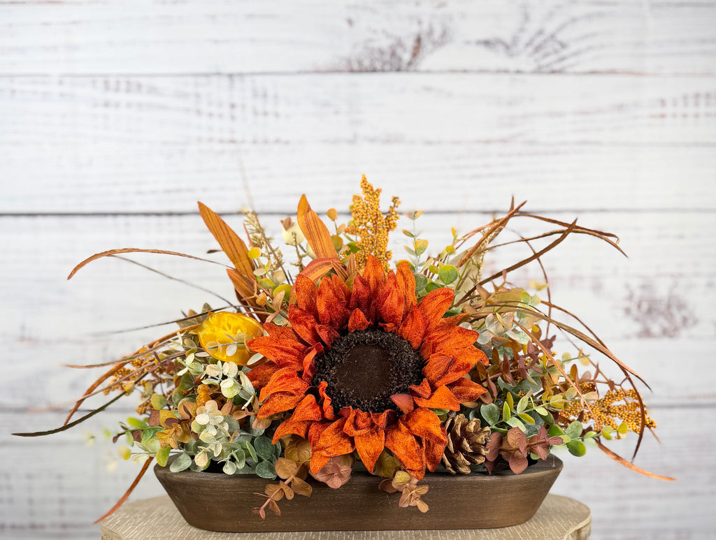 Autumn Sunflower Dough Bowl Arrangement