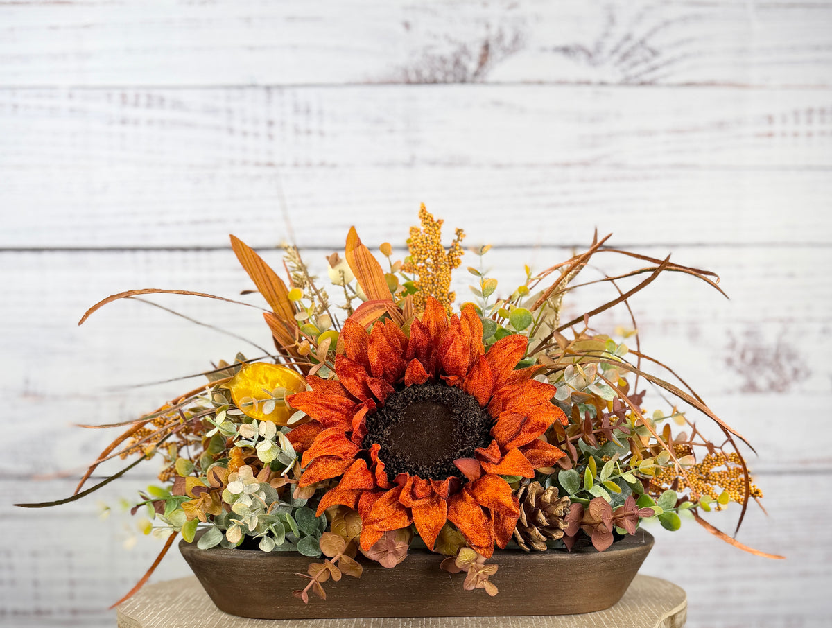 Autumn Sunflower Dough Bowl Arrangement