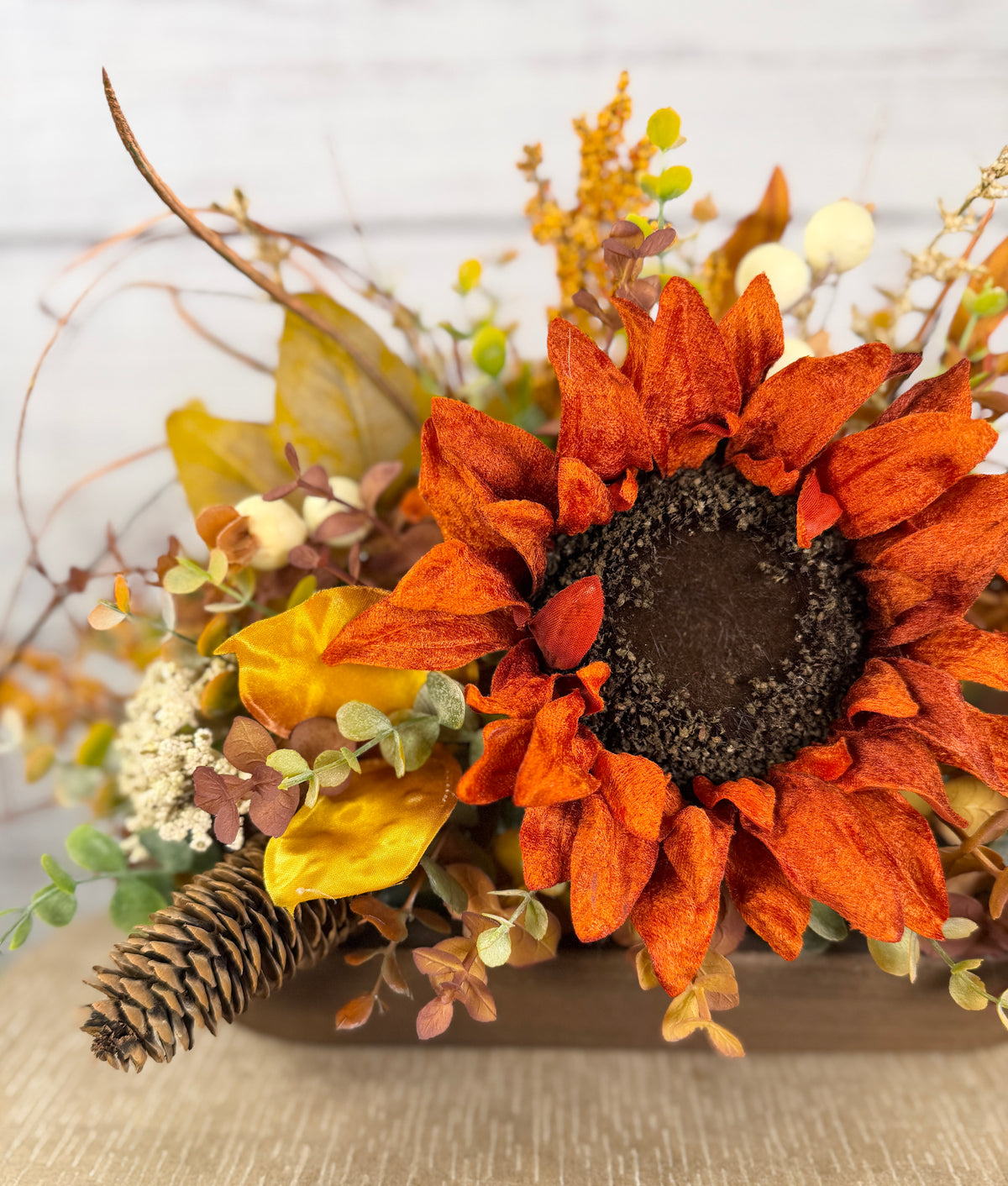 Autumn Sunflower Dough Bowl Arrangement
