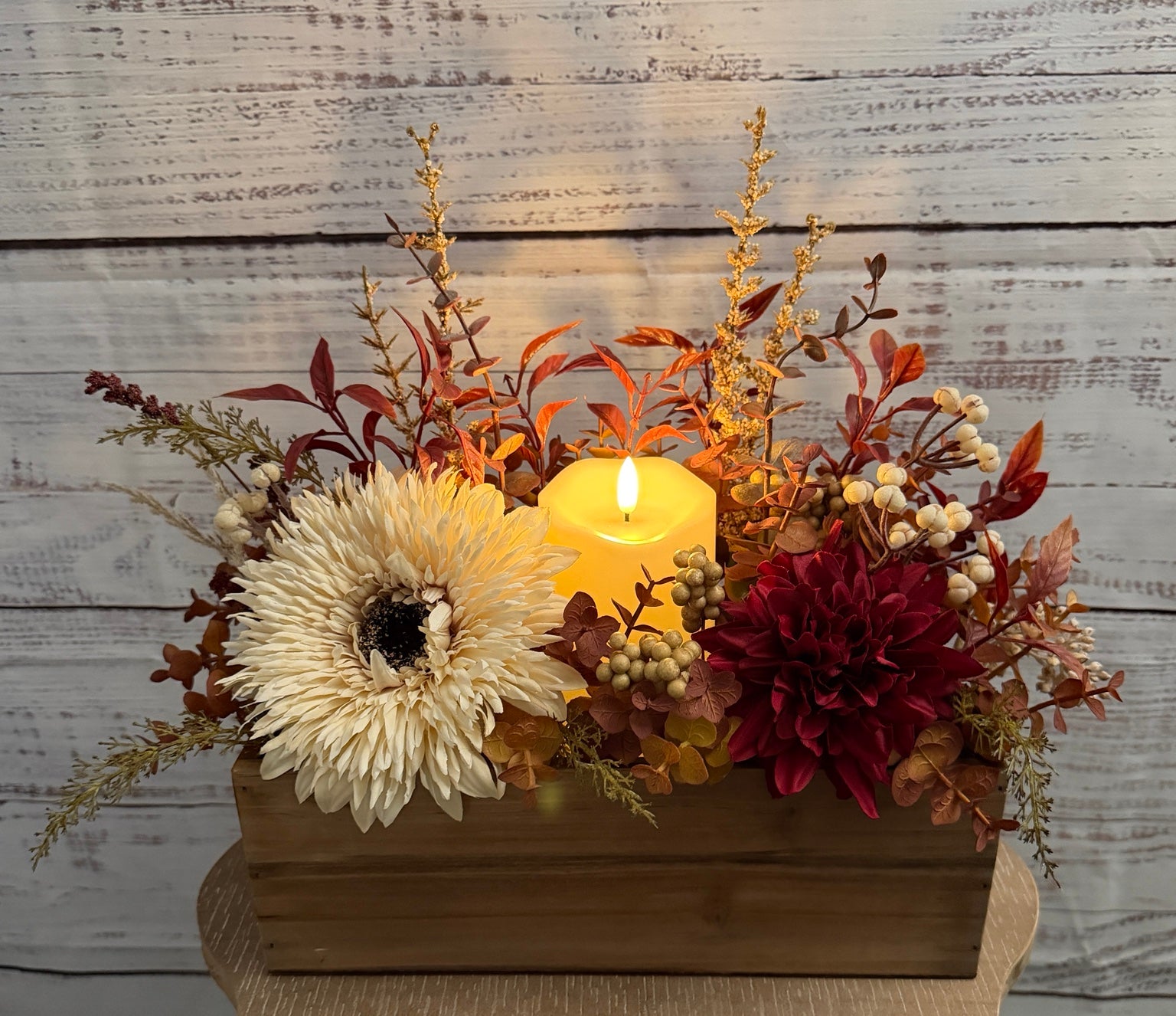 Burgundy Candlelight Fall Centerpiece
