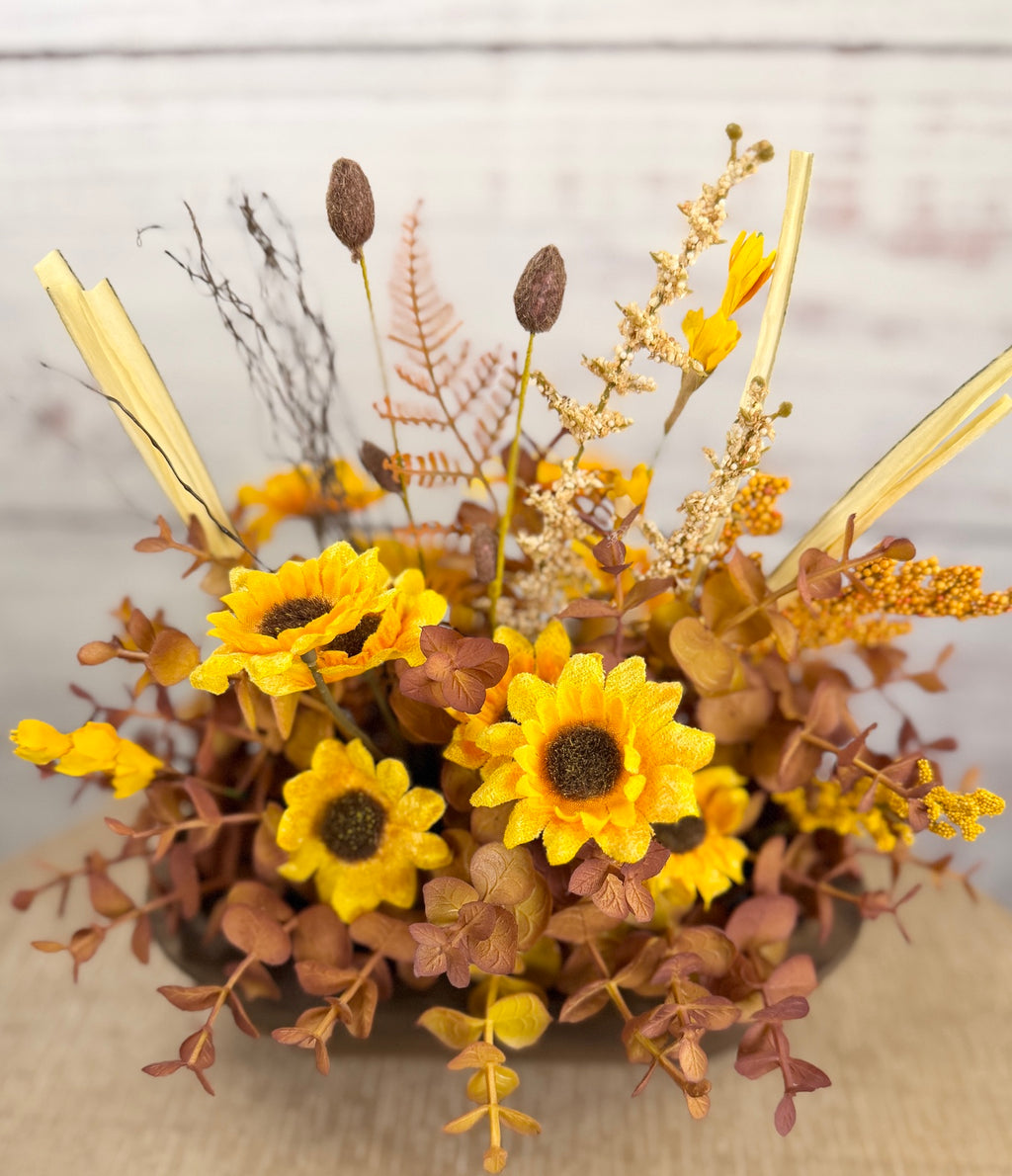 Golden Sunflower Petite Dough Bowl Arrangement
