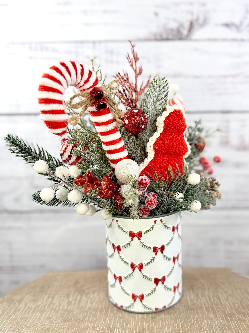 Candy cane and red Christmas tree detail