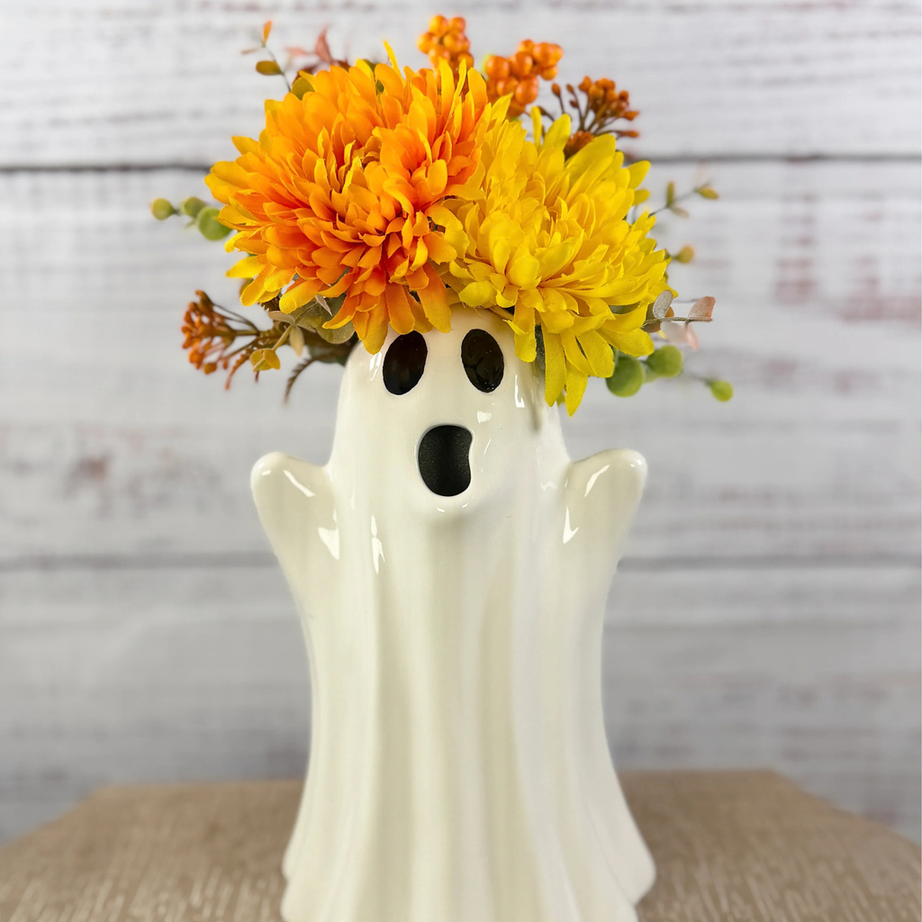 Boo in Bloom – Ceramic Ghost Fall Floral Arrangement