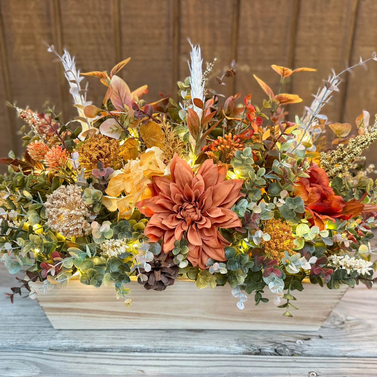 Autumn Afterglow – Lighted Fall Floral Centerpiece