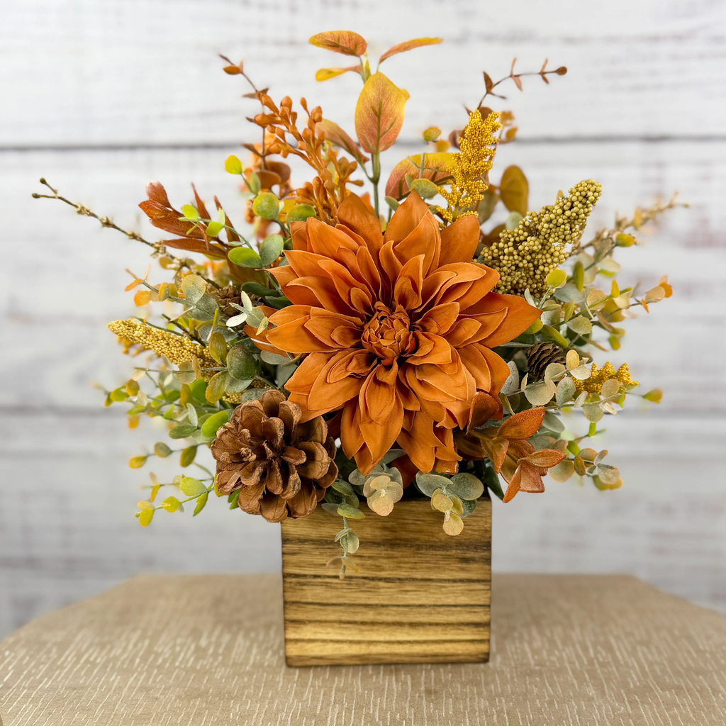 Autumn Dahlia – Rustic Fall Floral Arrangement