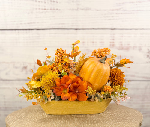 Amber Gatherings fall dough bowl arrangement, alternate view
