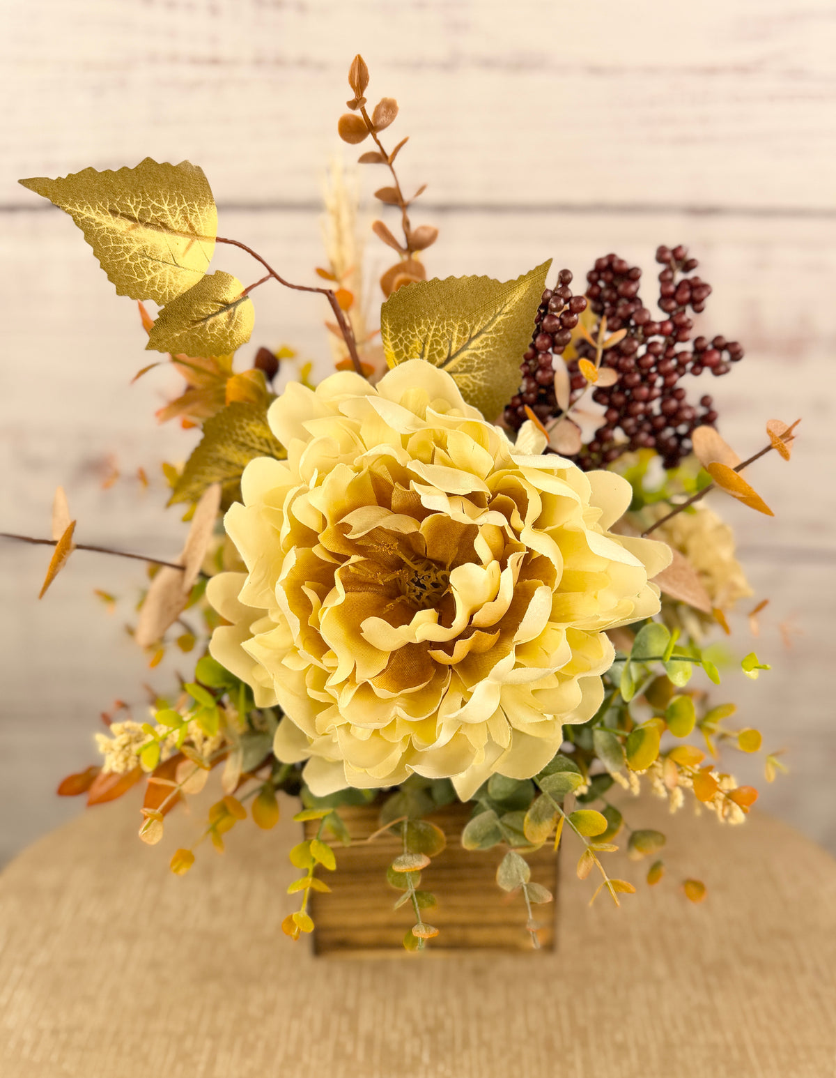Autumn Latte neutral fall floral arrangement detail and alternate view