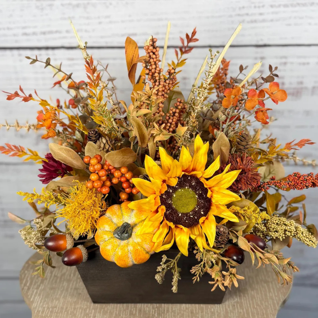 Sunflower Harvest Fall Arrangement | Yellow, Orange & Rustic Brown