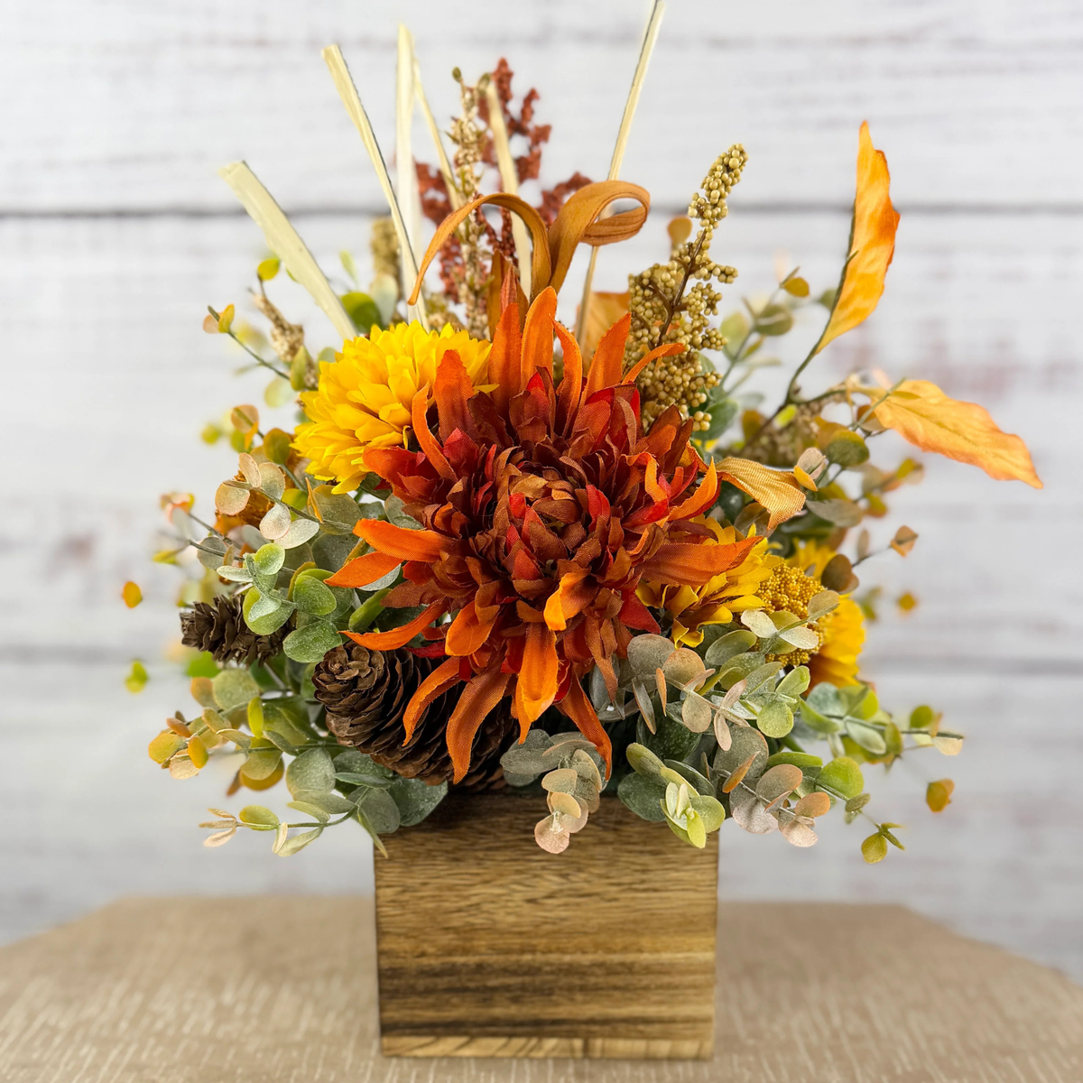 Cider Bloom – Fall Floral Arrangement in Wood Cube Box