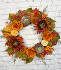 Burnt Orange Rose Fall Wreath | Orange, Rust & Olive Green