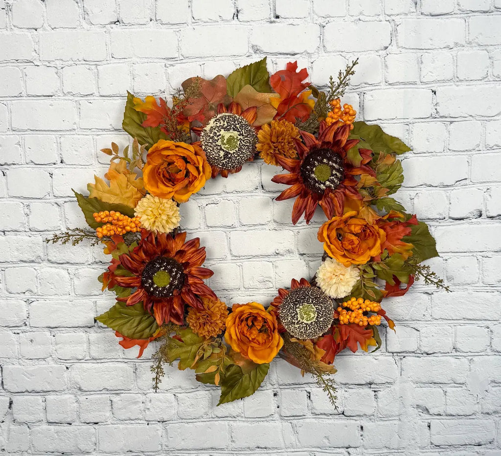 Burnt Orange Rose Fall Wreath | Orange, Rust & Olive Green
