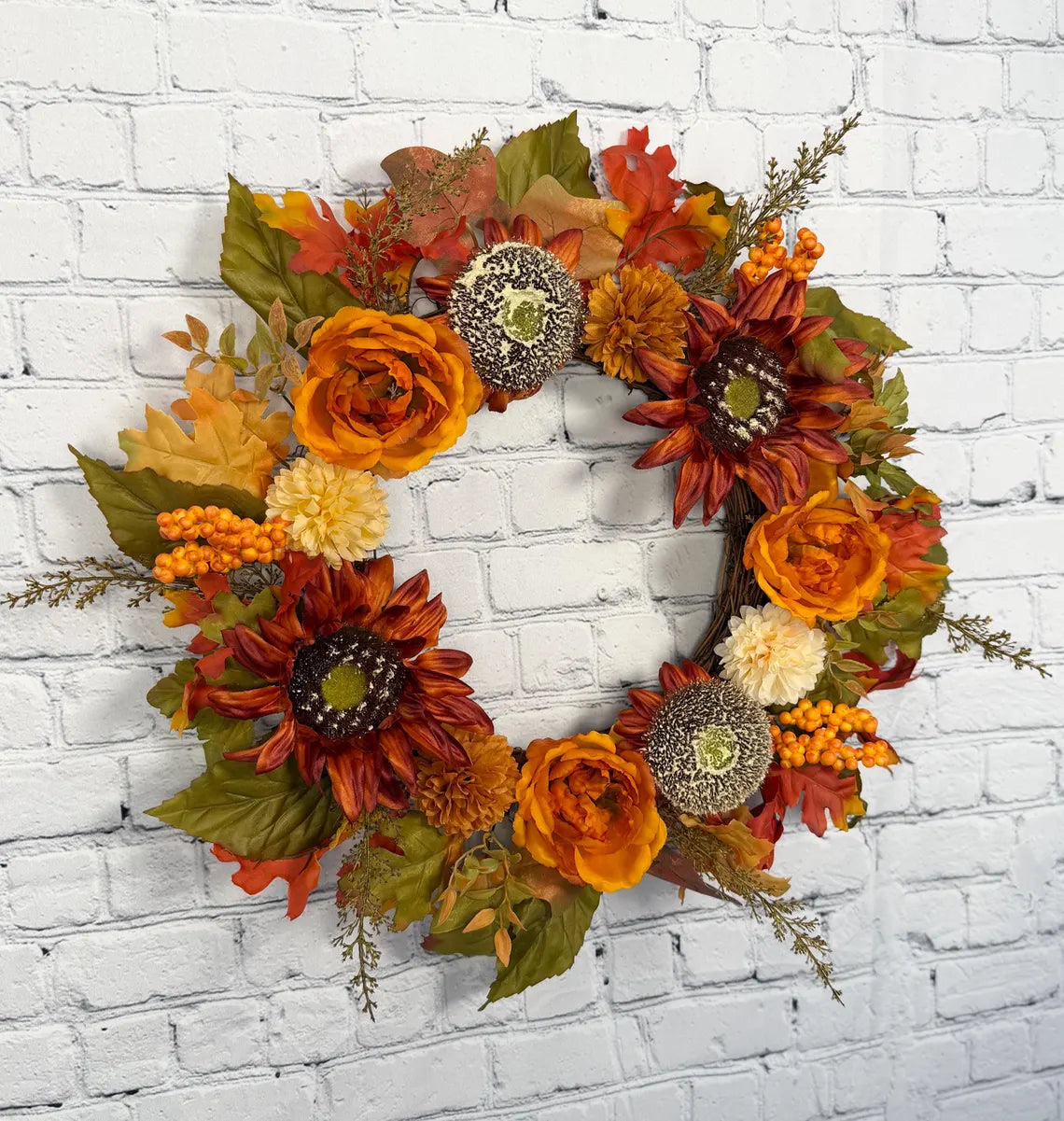 Burnt Orange Rose Fall Wreath | Orange, Rust & Olive Green