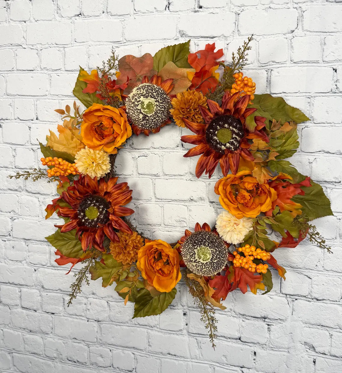 Burnt Orange Rose Fall Wreath | Orange, Rust & Olive Green