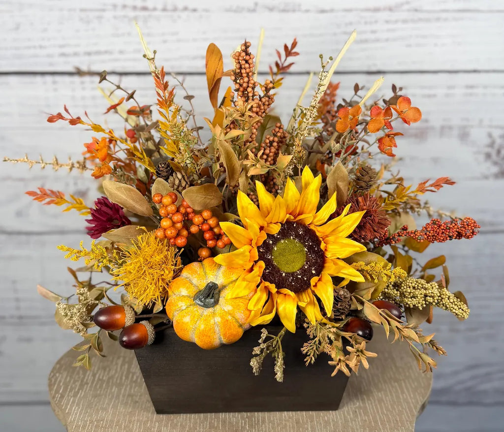 Sunflower Harvest Fall Arrangement | Yellow, Orange & Rustic Brown