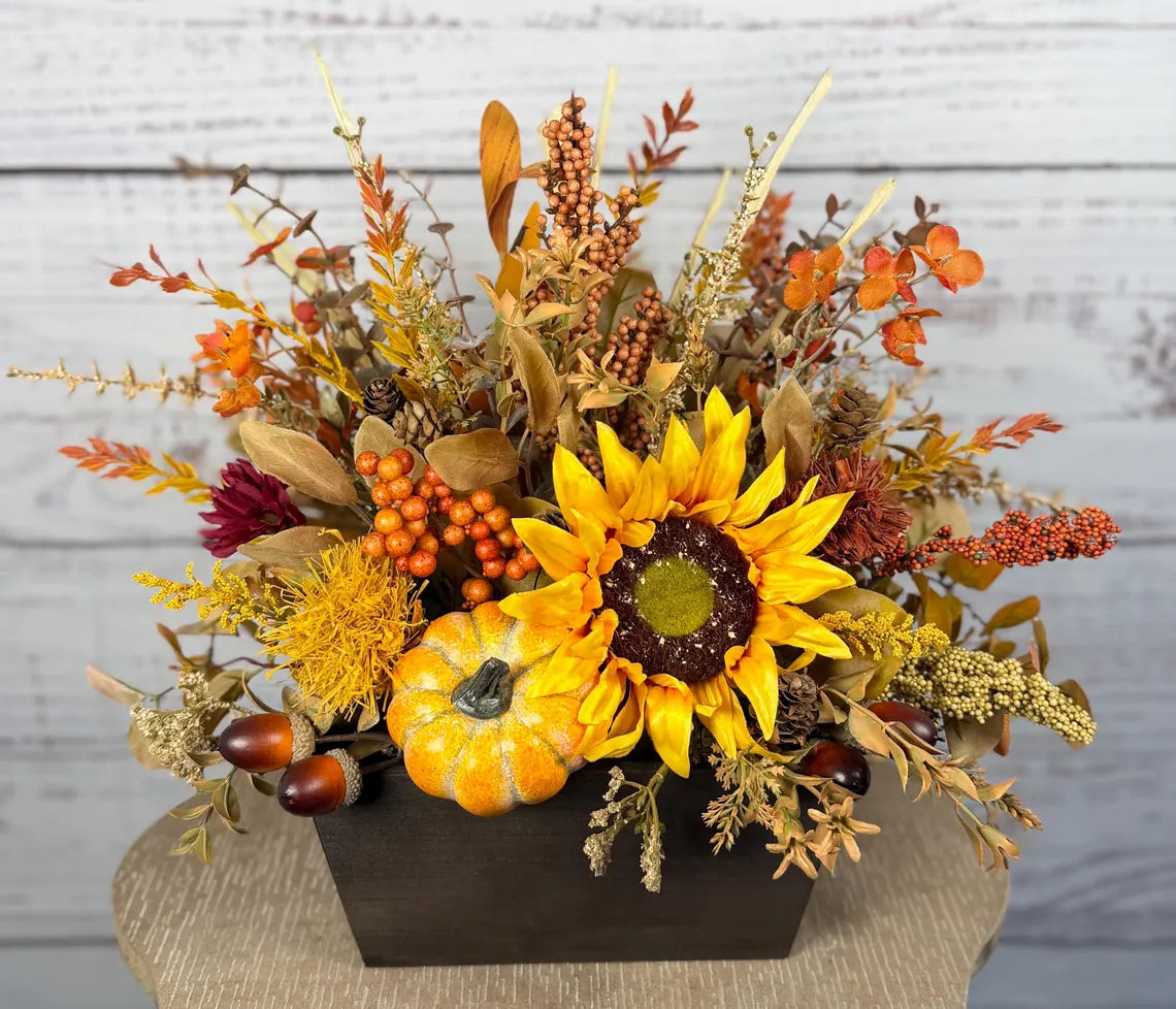 Sunflower Harvest Fall Arrangement | Yellow, Orange & Rustic Brown