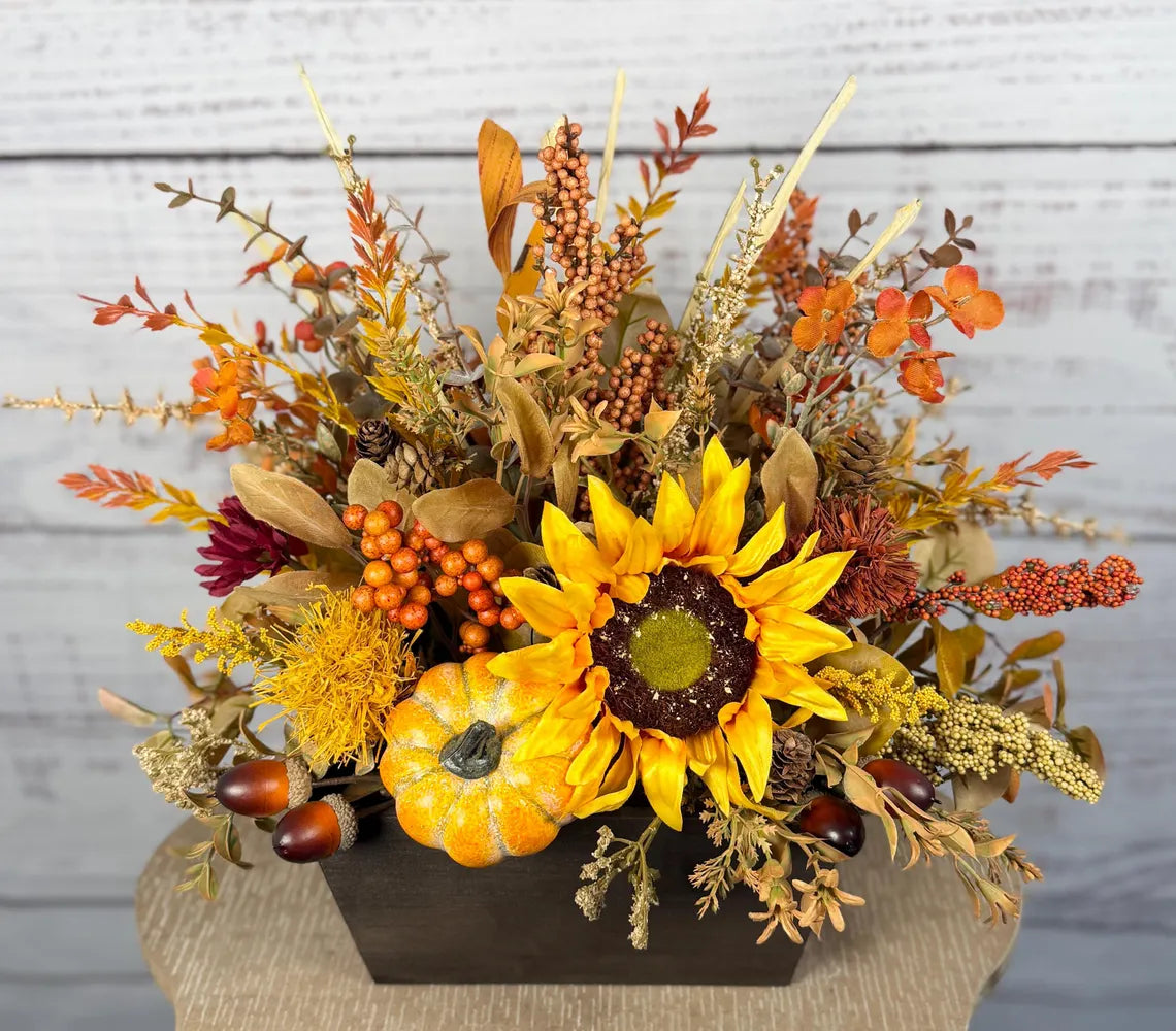 Sunflower Harvest Fall Arrangement | Yellow, Orange & Rustic Brown