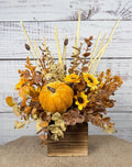 Golden Pumpkin Fall Arrangement | Mustard Yellow, Brown & Gold