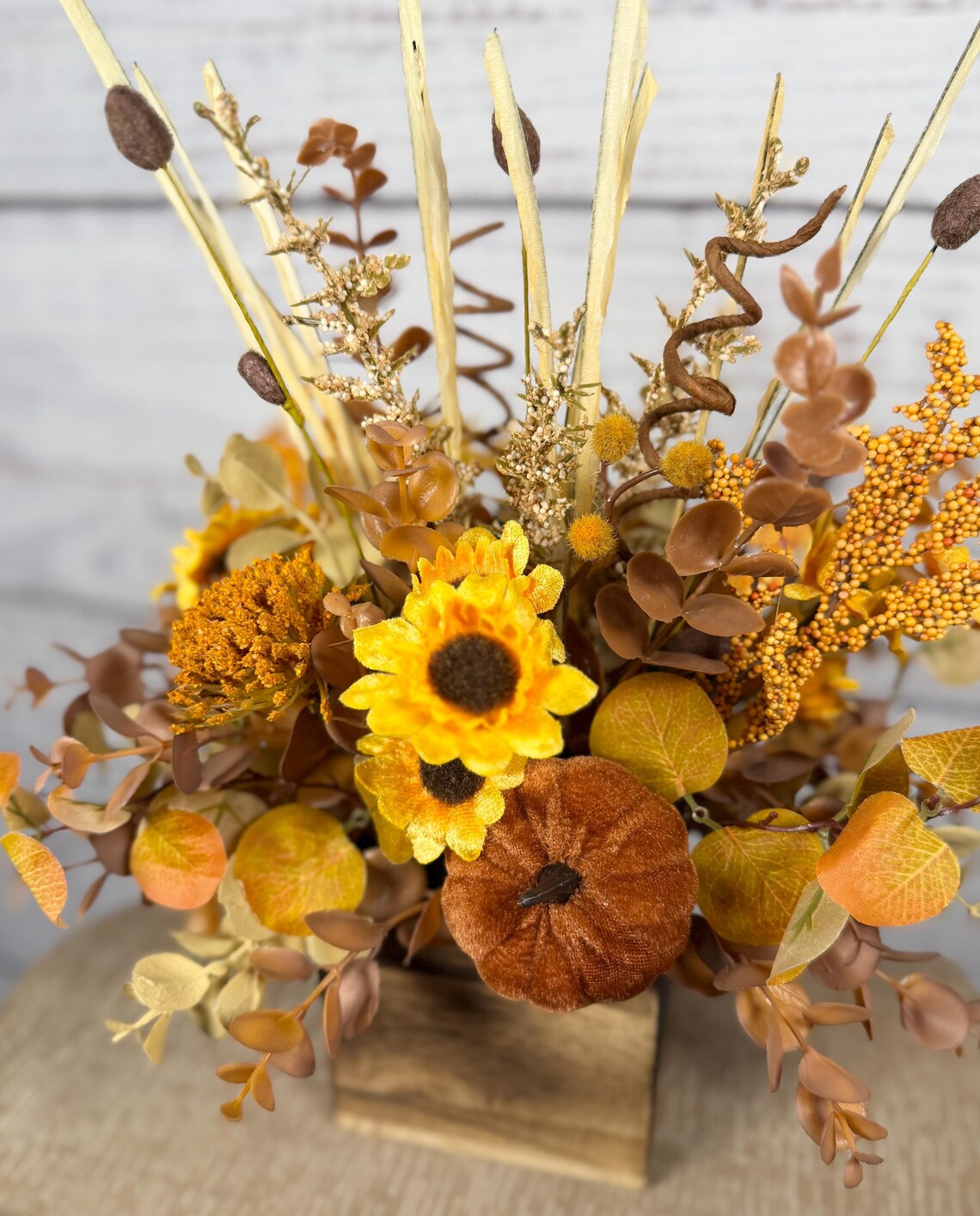 Fall Floral Arrangement | Mustard Yellow, Gold & Brown | 14.5" Tall